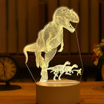 3D dinosaur lamp on a wooden surface with a blurred background