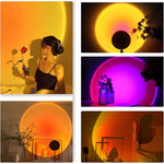 Collage of a woman holding flowers with shadow art, colorful light effects, and interior decor.