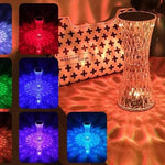 Color-changing LED vase with a patterned bag in the background