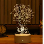3D floral design lamp on a wooden surface with a blurred background