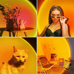 Collage of a woman, cat, and room interior with warm yellow and orange tones.